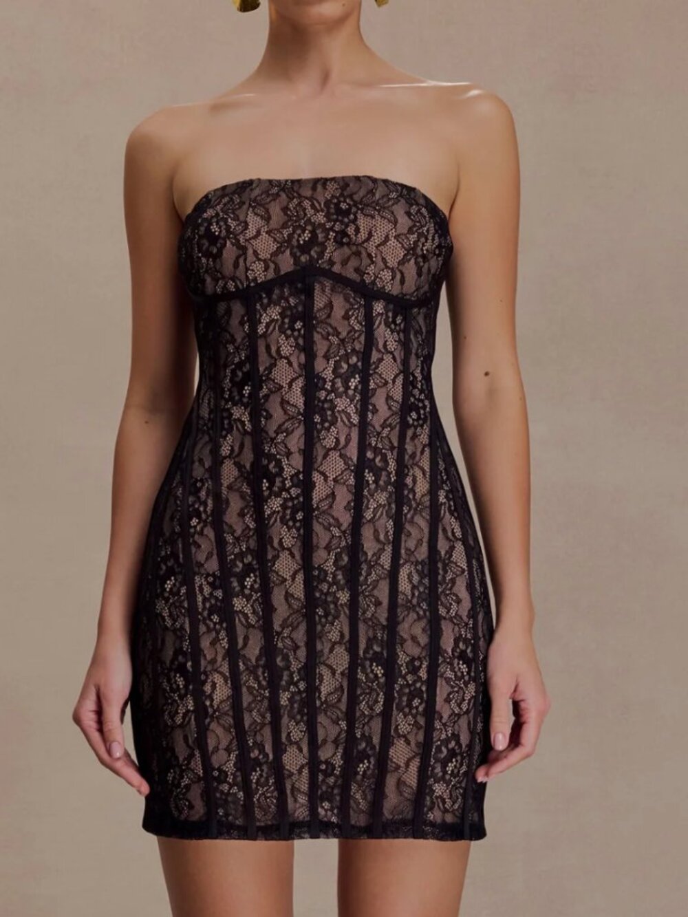 Meshki Black Jeannette Panelled Lace Mini Dress S